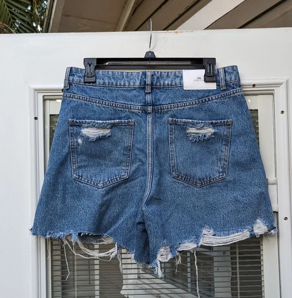 Zara Blue Distressed Jean Shorts - Picture 2 of 3